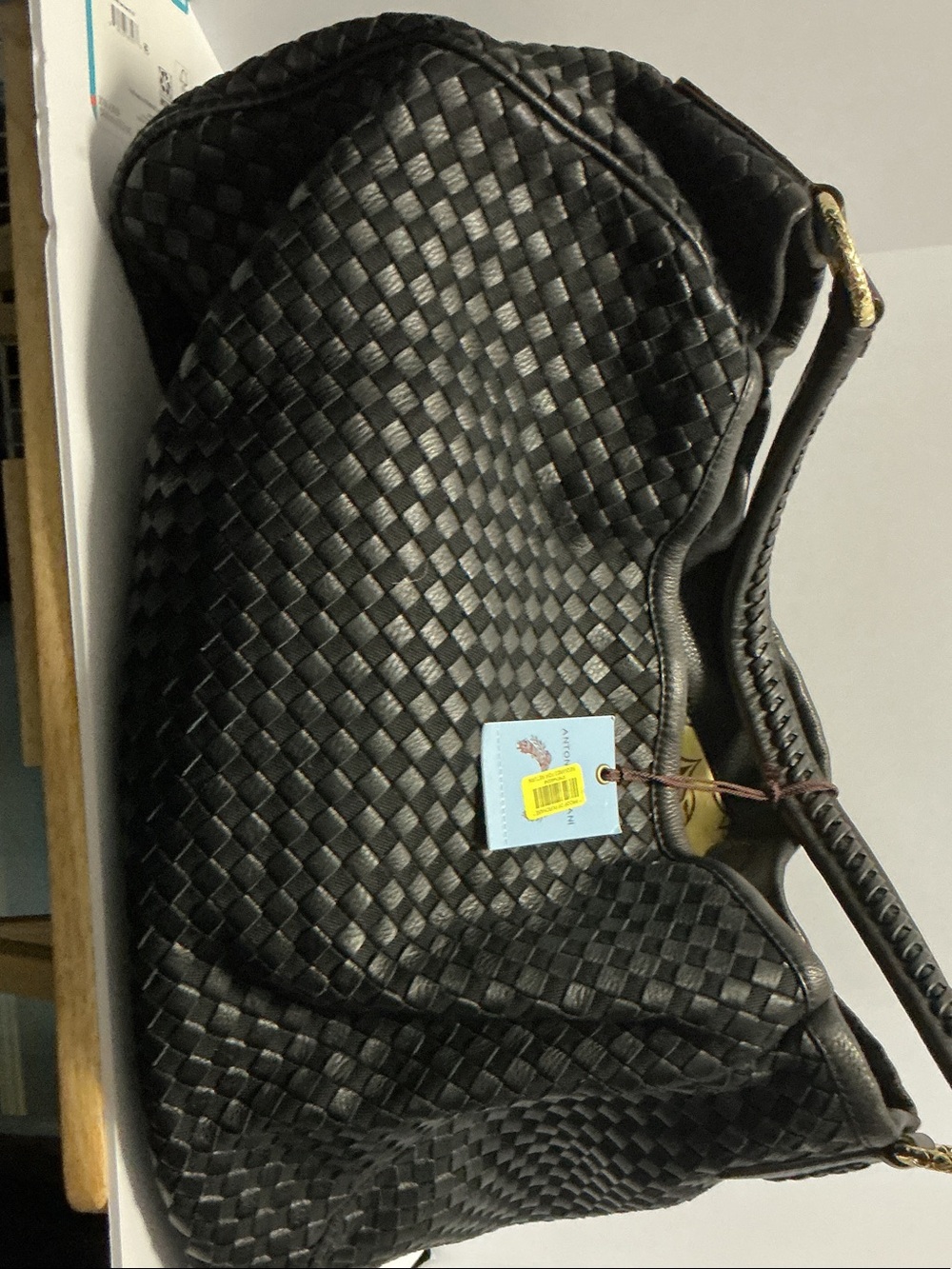 ANTONIO MELANI Black Woven Leather Messenger Bag